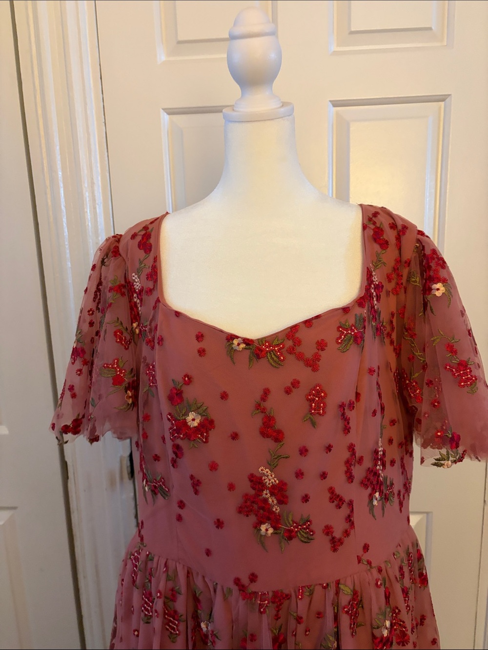 GUC JessaKae Scarlet Dress - Rose Pink Embroidered Tulle Midi Dress - Picture 9 of 11